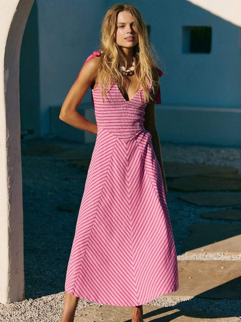 Free People Free-Est Cecelia Midi Dress Striped Printed Smocked Cotton XL 287723